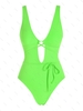ZAFUL Maillot de Bain Une-Pièce Texturé Croisé à Col Plongeant L Vert