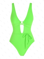 ZAFUL Maillot de Bain Une-Pièce Texturé Croisé à Col Plongeant S Vert