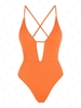 ZAFUL Maillot de Bain Une-Pièce Texturé Croisé Au Dos à Lacets M Orange