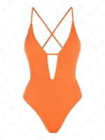 ZAFUL Maillot de Bain Une-Pièce Texturé Croisé Au Dos à Lacets M Orange