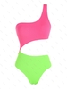 ZAFUL Maillot de Bain Une-Pièce Texturé Découpé Bicolore à Une Epaule M Vert