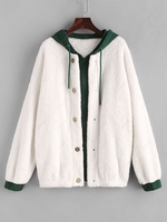 ZAFUL Manteau à Capuche Bicolore à Goutte Epaule en Fausse Fourrure S Blanc