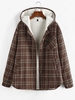 ZAFUL Manteau à Capuche Fourré à Carreaux à Doublure en Fausse Laine M Café profond