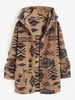 ZAFUL Manteau à Capuche Fourré à Imprimé Tribal Géométrique en Tissu Duveteux M Café
