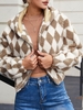 ZAFUL Manteau à Capuche Losange à Goutte Epaule S Café lumière