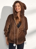ZAFUL Manteau à Capuche Oreille de Lapin à Goutte Epaule en Peluche M Café profond