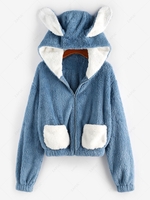 ZAFUL Manteau à Capuche Oreille de Lapin en Fausse Fourrure Xl Bleu clair