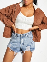 ZAFUL Manteau à Capuche Zippé à Doublure en Velours Côtelé L Marron camel