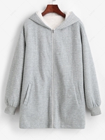 ZAFUL Manteau à Capuche Zippé avec Poche à Doublure en Laine S Gris clair