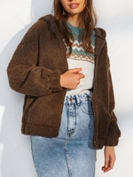 ZAFUL Manteau à Capuche Zippé avec Poche en Fausse Laine M Café profond