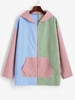 ZAFUL Manteau à Capuche Zippé en Blocs de Couleurs en Velours Côtelé avec Poche L Multi a