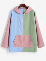 ZAFUL Manteau à Capuche Zippé en Blocs de Couleurs en Velours Côtelé avec Poche L Multi a