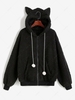 ZAFUL Manteau à Capuche Zippé en Fausse Laine à Pompon L Noir