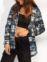 ZAFUL Manteau à Capuche Zippé Ethnique en Fausse Laine S Gris foncé