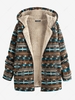 ZAFUL Manteau à Capuche Zippé Ethnique Imprimé à Doublure en Fausse Fourrure L Café