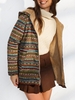 ZAFUL Manteau à Capuche Zippé Ethnique Imprimé à Doublure en Fausse Fourrure M