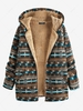 ZAFUL Manteau à Capuche Zippé Ethnique Imprimé à Doublure en Fausse Fourrure Xl Café