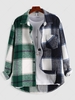 ZAFUL Manteau à Carreaux Imprimés à Demi-poche en Laine Mélangée L Vert