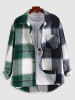 ZAFUL Manteau à Carreaux Imprimés à Demi-poche en Laine Mélangée L Vert