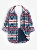 ZAFUL Manteau à Imprimé Ethnique Aztèque Goutte Epaule en Fausse Fourrure L Bleu