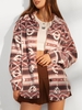 ZAFUL Manteau à Imprimé Ethnique Aztèque Goutte Epaule en Fausse Fourrure M Rose clair
