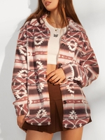 ZAFUL Manteau à Imprimé Ethnique Aztèque Goutte Epaule en Fausse Fourrure M Rose clair