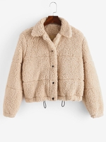 ZAFUL Manteau Bouclé à Cordon avec Bouton-Pression L Cannelle