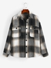 ZAFUL Manteau Cargo à Carreaux avec Poche de Poitrine M Café