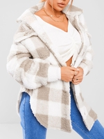 ZAFUL Manteau Chemise à Carreaux Fourré avec Poches en Molleton Duveteux L Café lumière