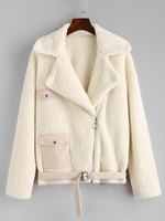 ZAFUL Manteau en Tissu Duveteux Panneau en Fausse Fourrue en Daim L Blanc chaud