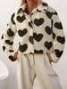 ZAFUL Manteau Fourré Motif de Cœur en Fausse Fourrure S Café lumière