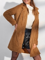 ZAFUL Manteau Fourré Ouvert en Avant en Laine L Café