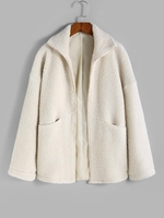 ZAFUL Manteau Fourré Zippé avec Poches en Tissu Duveteux S Blanc