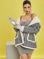 ZAFUL Manteau Goutte Epaule à Carreaux avec Poche L Noir