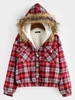 ZAFUL Manteau Parka à Carreaux Goutte Epaule avec Poche S Rouge