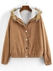 ZAFUL Manteau Parka à Goutte Epaule en Fausse Laine en Velours Côtelé M Café