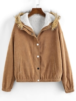 ZAFUL Manteau Parka à Goutte Epaule en Fausse Laine en Velours Côtelé M Café