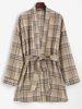 ZAFUL Manteau Robe Long à Carreaux Ceinturé S Café
