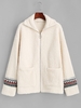 ZAFUL Manteau Tribal Embelli de Fausse Fourrure M Kaki léger