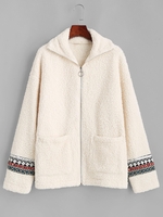 ZAFUL Manteau Tribal Embelli de Fausse Fourrure M Kaki léger