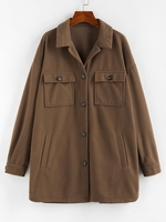 ZAFUL Manteau Tunique Goutte Epaule avec Bouton en Avant avec Poche à Rabat S Brun ours
