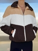 ZAFUL Manteau Zippé en Blocs de Couleurs avec Poches S Café