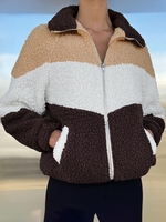 ZAFUL Manteau Zippé en Blocs de Couleurs avec Poches S Café