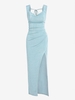 ZAFUL Maxi Robe Fendue Nouée en Avant sans Dos en Jersey à Col Bénitier M Bleu clair