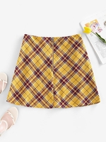 ZAFUL Mini-Jupe à Carreaux Zip en Avant L Jaune
