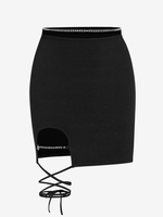 ZAFUL Mini Jupe Côtelée Chaîne en Métal à Lacets M Noir