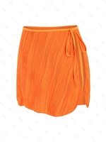 ZAFUL Mini Jupe de Plage Texturée Nouée à Fente Latérale L Orange