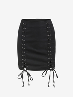 ZAFUL Mini Jupe en Couleur Unie à Lacets L Noir