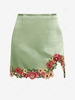 ZAFUL Mini Jupe Fendue Applique Fleur Brodée en Satin S Vert clair