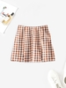 ZAFUL Mini Jupe Fendue en Avant en Vichy M Café